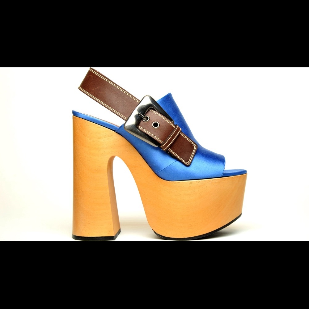 ROCHAS Sky Blue Wooden Platform sandals.